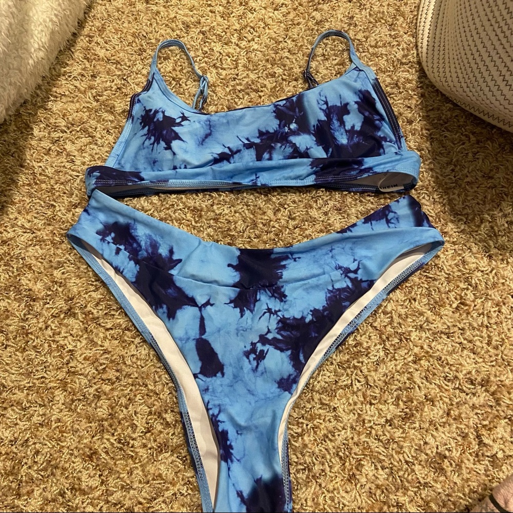 Blue tie dye bathing suit